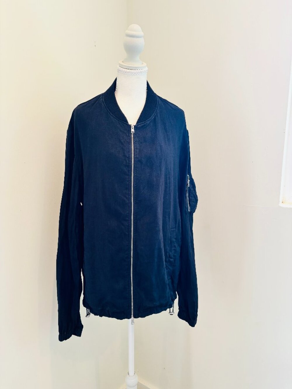 All Saints Mens Black 100% Linen Bomber Jacket